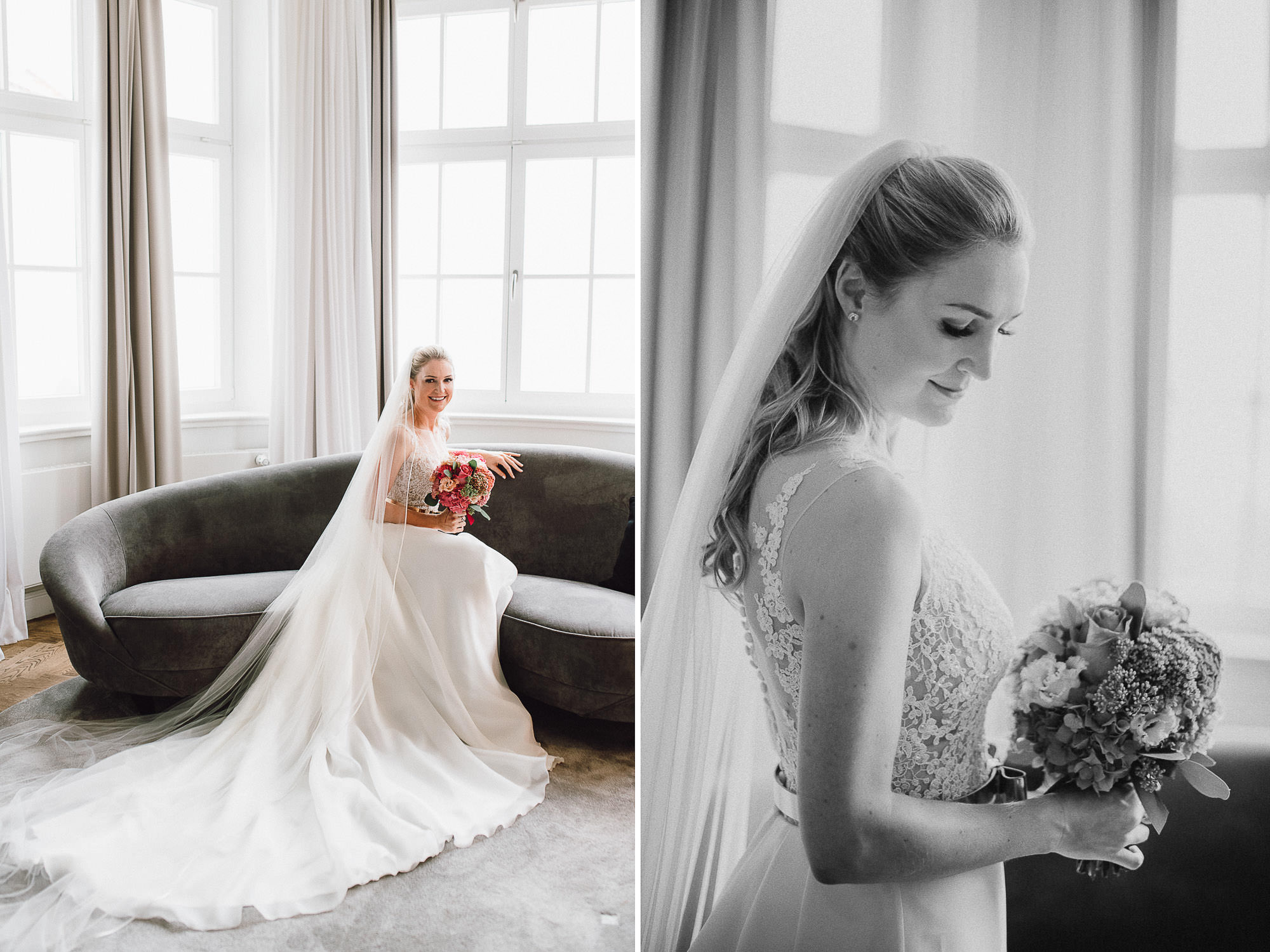 Elegante Brautportraits im Hotelzimmer